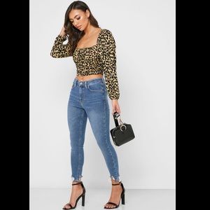 Ruched Animal Print Crop Top